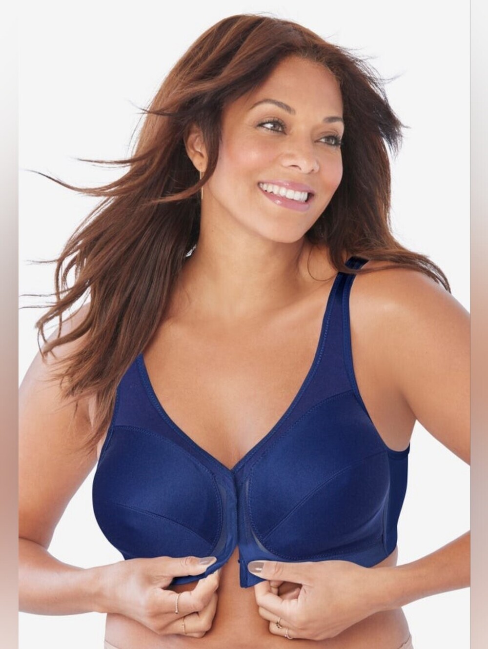 Sz 36K Glamorise MagicLift Front-Closure with Posture Back Support Bra Navy